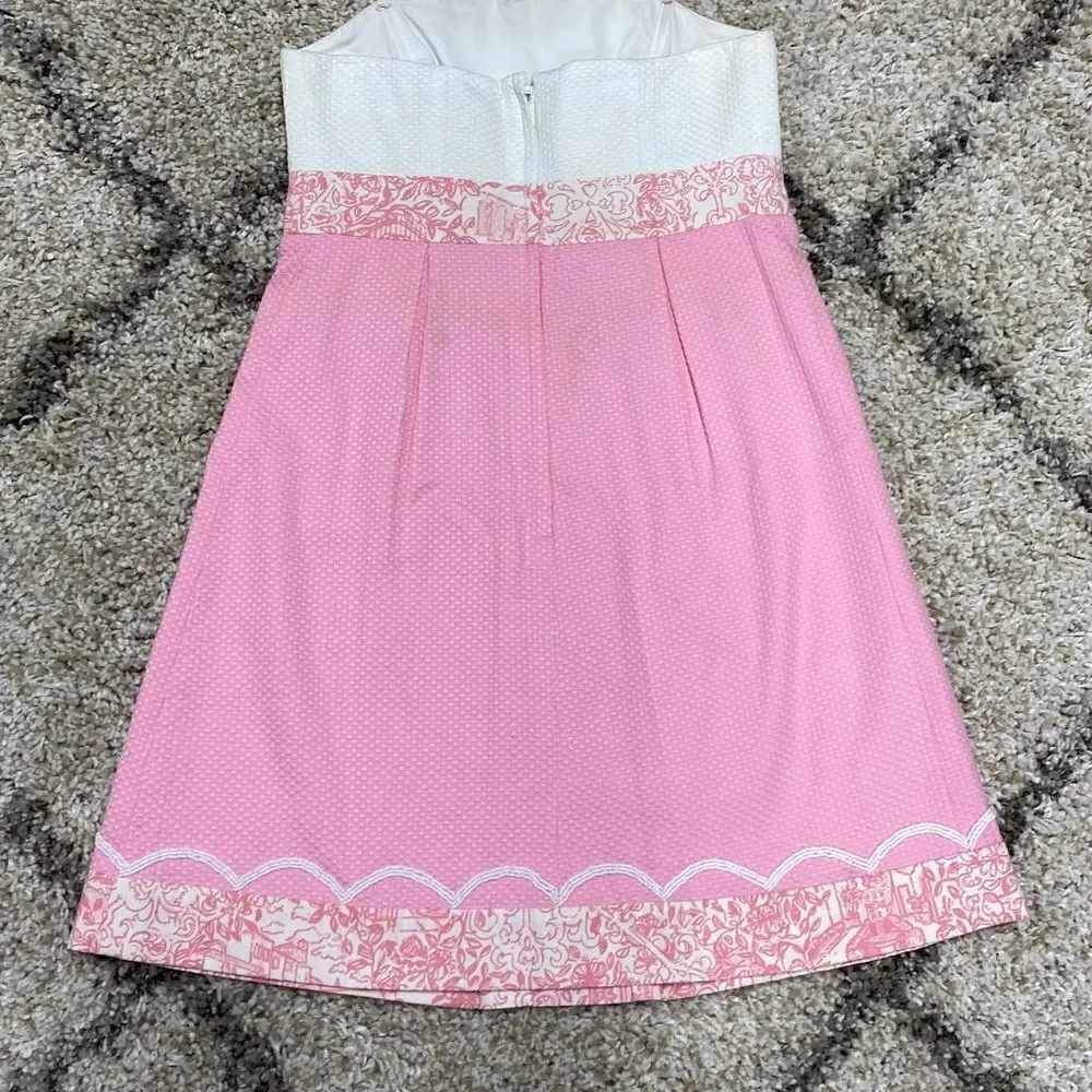 Lilly Pulitzer Jubilee Pink & White Strapless Dress Size 2 - Picture 3 of 9